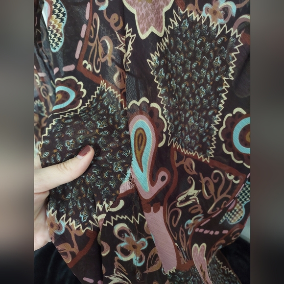 Vintage Y2K Sheer Floral Patchwork Bell Sleeve TOP - Picture 2 of 5